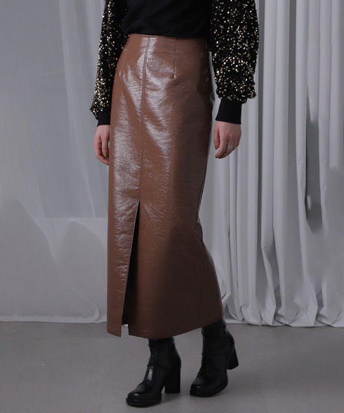 ROSE BUD（ローズバッド）の「(CREOLME)パテントレザーライクスカート（スカート・レディース・ブラック/ブラウン・S/M）」の2枚目の写真