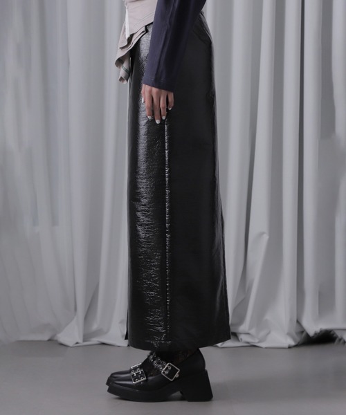 ROSE BUD（ローズバッド）の「(CREOLME)パテントレザーライクスカート（スカート・レディース・ブラック/ブラウン・S/M）」の7枚目の写真
