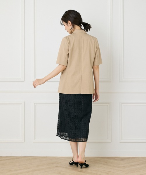 セール】綿麻オックスストレッチ ハーフスリーブジャケット
