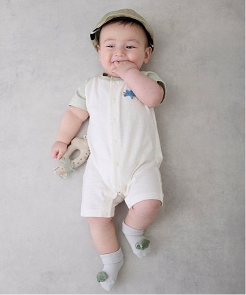 petit main（プティマイン）の「ラグランカバーオール（ロンパース・キッズ・ベージュ/ブルー系その他2/ライトグリーン・70cm/80ｃｍ）」の9枚目の写真