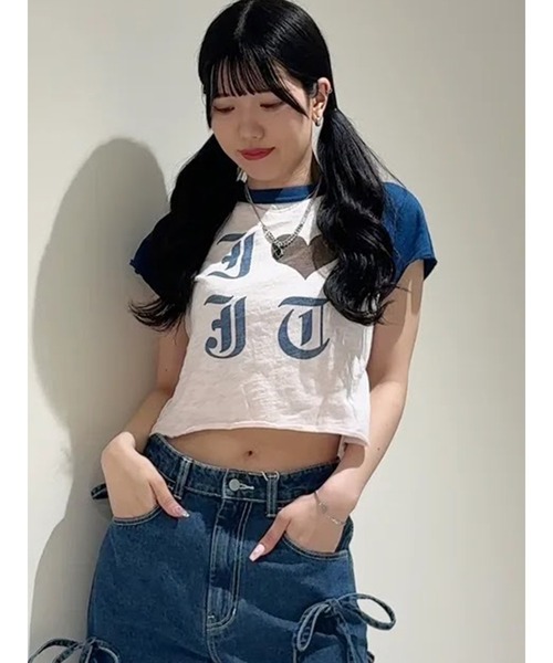 jouetie（ジュエティ）の「I LOVE jt ラグランTシャツ 夏服（Tシャツ/カットソー・レディース・ブラック/ピンク/オフホワイト・MEDIUM）」の3枚目の写真