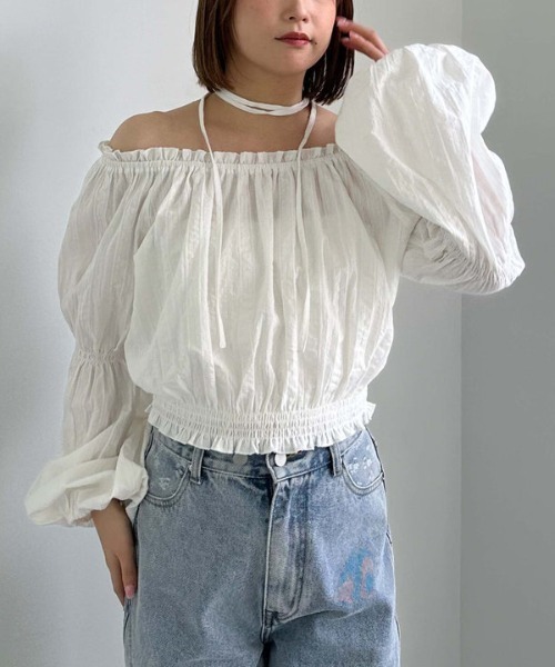 archives（アルシーヴ）の「コットンレースオフショルブラウス（シャツ/ブラウス・レディース・ピンク/オフホワイト/ブラック・MEDIUM）」の13枚目の写真