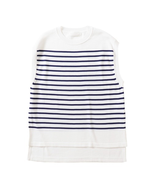 DRESSLAVE(ドレスレイブ)の「uca / cool touch stripe tank pullover(クールタッチストライプ柄タンクプルオーバー)(ニット/セーター・レディース・ホワイト/ブラック・38)」の1枚目の写真