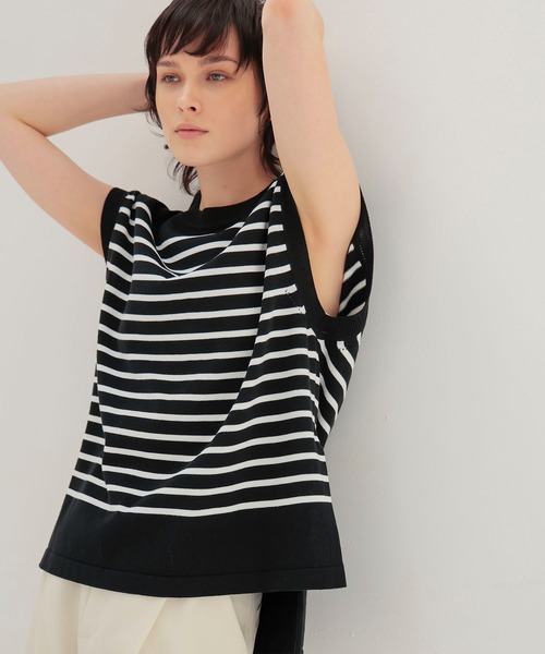 DRESSLAVE(ドレスレイブ)の「uca / cool touch stripe tank pullover(クールタッチストライプ柄タンクプルオーバー)(ニット/セーター・レディース・ホワイト/ブラック・38)」の2枚目の写真
