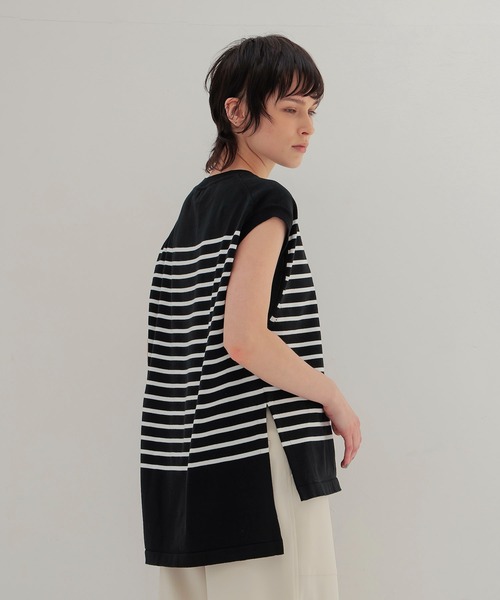 DRESSLAVE(ドレスレイブ)の「uca / cool touch stripe tank pullover(クールタッチストライプ柄タンクプルオーバー)(ニット/セーター・レディース・ホワイト/ブラック・38)」の3枚目の写真