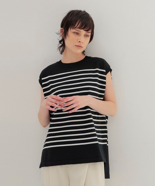 DRESSLAVE(ドレスレイブ)の「uca / cool touch stripe tank pullover(クールタッチストライプ柄タンクプルオーバー)(ニット/セーター・レディース・ホワイト/ブラック・38)」の4枚目の写真