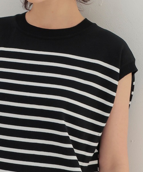 DRESSLAVE(ドレスレイブ)の「uca / cool touch stripe tank pullover(クールタッチストライプ柄タンクプルオーバー)(ニット/セーター・レディース・ホワイト/ブラック・38)」の5枚目の写真