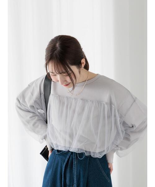 Te chichi TERRASSE（テチチテラス）の「チュールドッキング裏毛スウェット（Tシャツ/カットソー・レディース・ブラック/グレー/オフホワイト・F）」の3枚目の写真