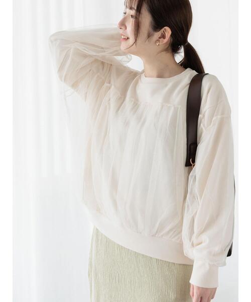 Te chichi TERRASSE（テチチテラス）の「チュールドッキング裏毛スウェット（Tシャツ/カットソー・レディース・ブラック/グレー/オフホワイト・F）」の6枚目の写真