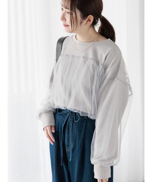 Te chichi TERRASSE（テチチテラス）の「チュールドッキング裏毛スウェット（Tシャツ/カットソー・レディース・ブラック/グレー/オフホワイト・F）」の8枚目の写真