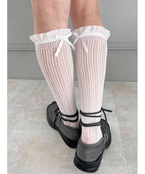 WC(ダブル シー)の「【PHILLY】リボン付フリルレースソックス(ソックス/靴下・レディース・アイボリー/ブラック/ホワイト・FREE)」の7枚目の写真