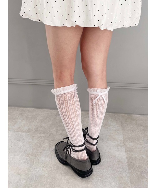 WC(ダブル シー)の「【PHILLY】リボン付フリルレースソックス(ソックス/靴下・レディース・アイボリー/ブラック/ホワイト・FREE)」の9枚目の写真