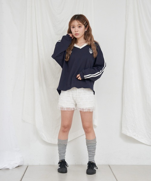 RAY CASSIN（レイカズン）の「襟スキッパーラインルーズTシャツ（Tシャツ/カットソー・レディース・グレー/ホワイト系その他/ネイビー・FREE）」の22枚目の写真