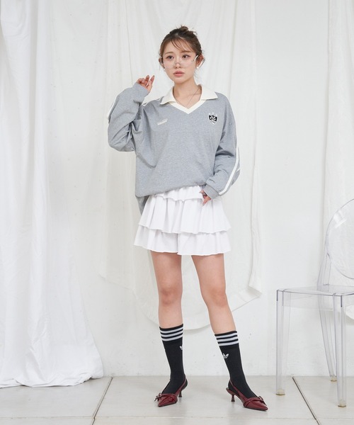 RAY CASSIN（レイカズン）の「襟スキッパーラインルーズTシャツ（Tシャツ/カットソー・レディース・グレー/ホワイト系その他/ネイビー・FREE）」の17枚目の写真