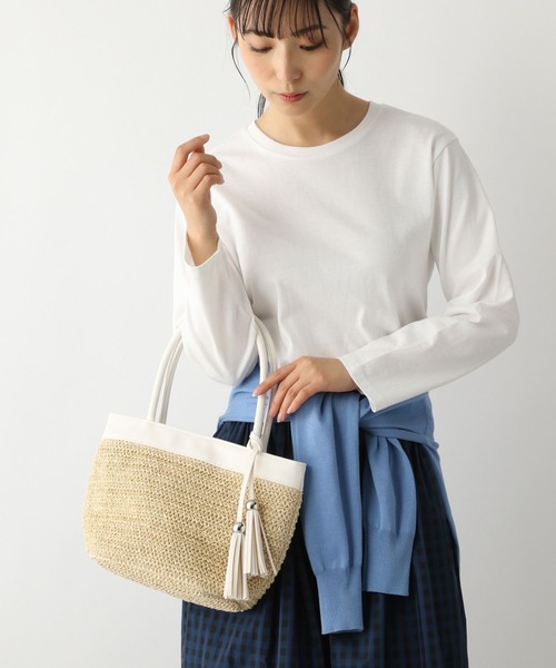 FOUND GOOD（ファウンドグッド）の「ペーパータッセルバッグ（ハンドバッグ・レディース・ホワイト系5/グレー系2/ピンク系2/ブラック・FREE）」の2枚目の写真