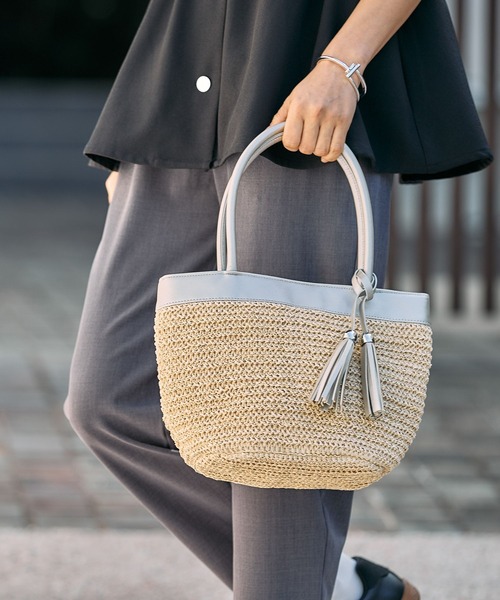 FOUND GOOD（ファウンドグッド）の「ペーパータッセルバッグ（ハンドバッグ・レディース・ホワイト系5/グレー系2/ピンク系2/ブラック・FREE）」の3枚目の写真