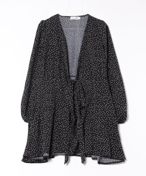 urge:(アージコロン )の「【URGE:】ドット柄 カシュクール 長袖 フレア ミニワンピース(ワンピース・レディース・ブラック・SMALL/MEDIUM/LARGE/X-LARGE)」の6枚目の写真