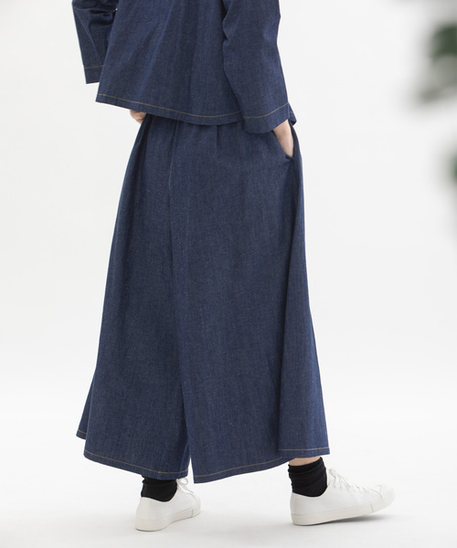 nop de nod(ノップドゥノッド)の「コットンリネンデニム・コットンツイルフレアーマキシパンツ(その他パンツ・レディース・インディゴブルー/ベージュ/ブラック・M)」の7枚目の写真