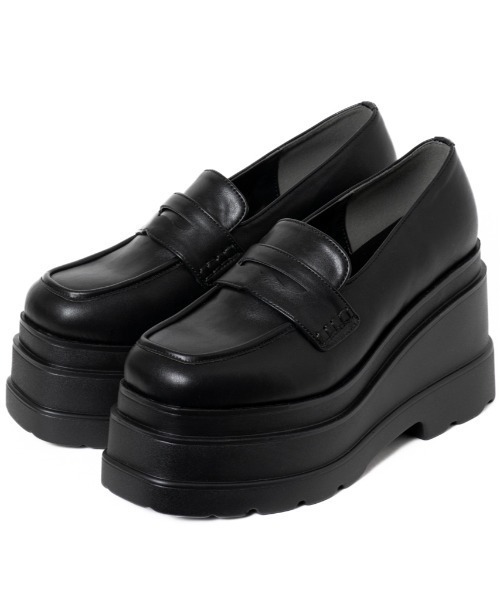 R&E（アールアンドイー）の「【R&E】トリプルソール×スクエアトゥ厚底コインローファー（ローファー・レディース・ブラック系/ブラック/アイボリー・S/M/L/LL）」の6枚目の写真