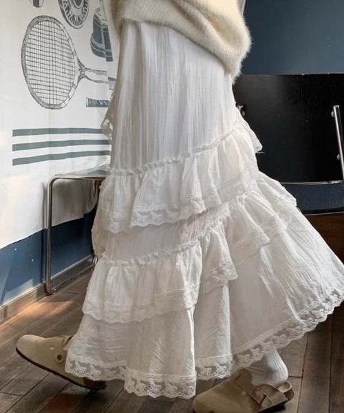 sevens（セブンズ）の「【sevens】SK　フリルレイヤードロングスカート（スカート・レディース・ホワイト・FREE）」の3枚目の写真
