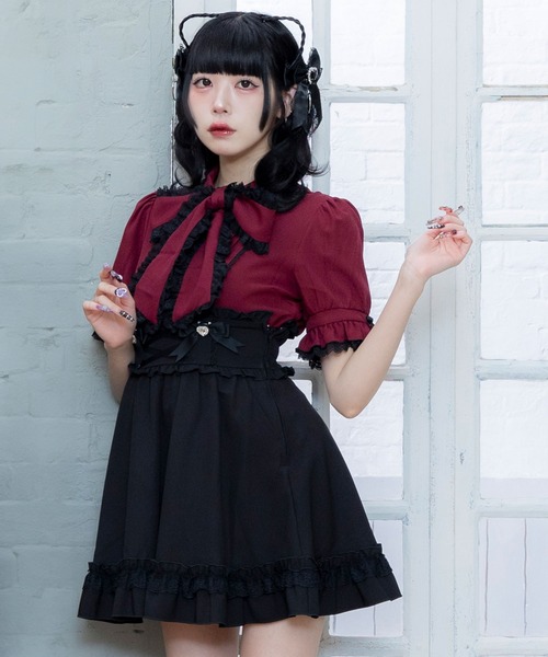 DearMyLove（ディアマイラブ）の「レースフリルたっぷり上品ボウタイリボンブラウス（シャツ/ブラウス・レディース・ホワイト/ホワイト×ブラック/ベビーピンク/ブルーグレー/ボルドー/ブラック×ホワイト/ブラック/ブラック系その他/ブルー系その他/ブラック系その他2・MEDIUM/LARGE/LL/3L）」の10枚目の写真