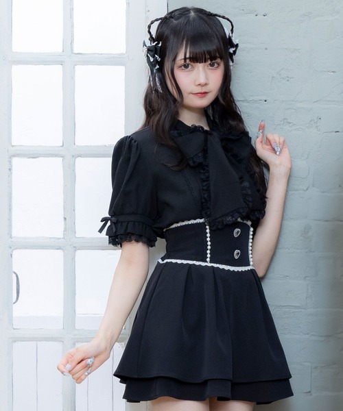 DearMyLove（ディアマイラブ）の「レースフリルたっぷり上品ボウタイリボンブラウス（シャツ/ブラウス・レディース・ホワイト/ホワイト×ブラック/ベビーピンク/ブルーグレー/ボルドー/ブラック×ホワイト/ブラック/ブラック系その他/ブルー系その他/ブラック系その他2・MEDIUM/LARGE/LL/3L）」の3枚目の写真