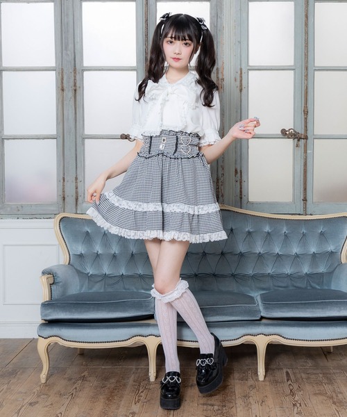 レースフリルたっぷり上品ボウタイリボンブラウス（シャツ/ブラウス