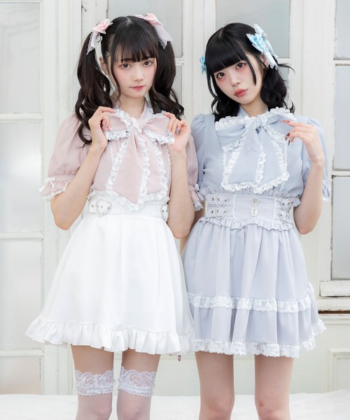 DearMyLove（ディアマイラブ）の「レースフリルたっぷり上品ボウタイリボンブラウス（シャツ/ブラウス・レディース・ホワイト/ホワイト×ブラック/ベビーピンク/ブルーグレー/ボルドー/ブラック×ホワイト/ブラック/ブラック系その他/ブルー系その他/ブラック系その他2・MEDIUM/LARGE/LL/3L）」の12枚目の写真