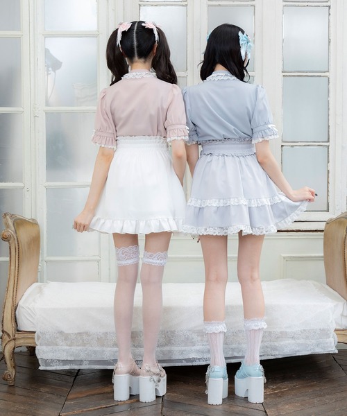 DearMyLove（ディアマイラブ）の「レースフリルたっぷり上品ボウタイリボンブラウス（シャツ/ブラウス・レディース・ホワイト/ホワイト×ブラック/ベビーピンク/ブルーグレー/ボルドー/ブラック×ホワイト/ブラック/ブラック系その他/ブルー系その他/ブラック系その他2・MEDIUM/LARGE/LL/3L）」の14枚目の写真