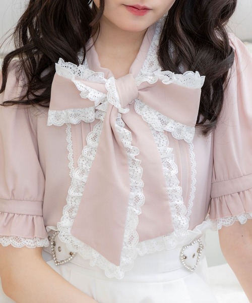 DearMyLove（ディアマイラブ）の「レースフリルたっぷり上品ボウタイリボンブラウス（シャツ/ブラウス・レディース・ホワイト/ホワイト×ブラック/ベビーピンク/ブルーグレー/ボルドー/ブラック×ホワイト/ブラック/ブラック系その他/ブルー系その他/ブラック系その他2・MEDIUM/LARGE/LL/3L）」の16枚目の写真