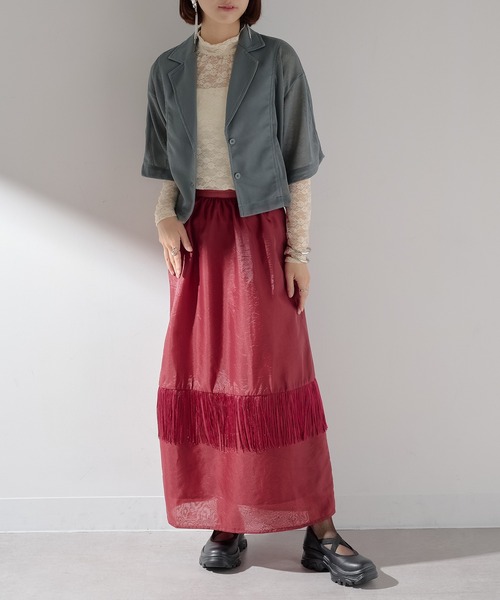 MAISON BREEZE reveur(メゾンブリーズレヴール)の「【MAISON BREEZE reveur】フリンジオーガンジースカート trc(スカート・レディース・バーガンディー/ブラック/グレイッシュベージュ・FREE)」の18枚目の写真