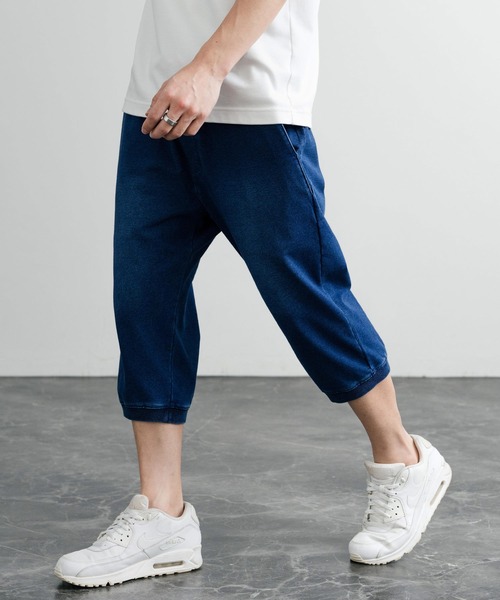 GERRY（ジェリー）の「GERRY ジェリー 裏毛ウエストリブイージークロップドパンツ/デニムライクワンポイントロゴ7分丈スウェットパンツ（スウェットパンツ・メンズ・ブルー/ワンウォッシュ/グレー・L/LL/M）」の2枚目の写真