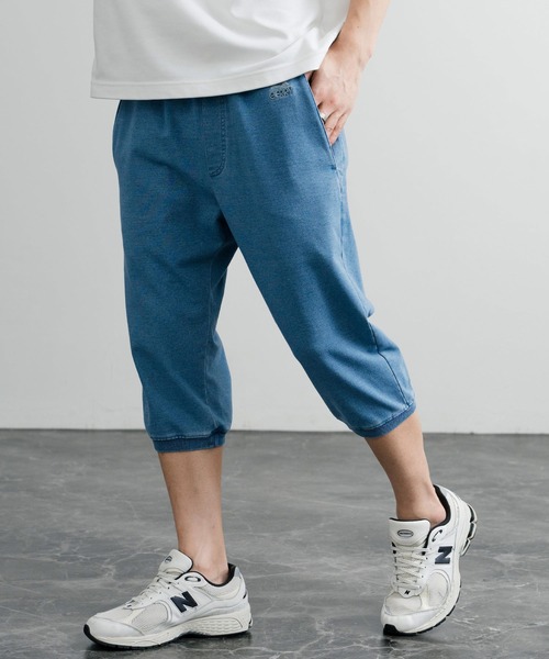 GERRY（ジェリー）の「GERRY ジェリー 裏毛ウエストリブイージークロップドパンツ/デニムライクワンポイントロゴ7分丈スウェットパンツ（スウェットパンツ・メンズ・ブルー/ワンウォッシュ/グレー・L/LL/M）」の9枚目の写真