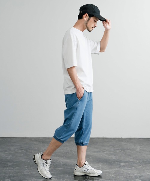 GERRY（ジェリー）の「GERRY ジェリー 裏毛ウエストリブイージークロップドパンツ/デニムライクワンポイントロゴ7分丈スウェットパンツ（スウェットパンツ・メンズ・ブルー/ワンウォッシュ/グレー・L/LL/M）」の11枚目の写真