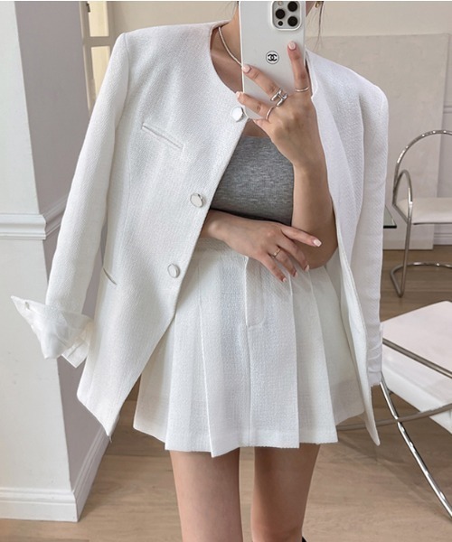 セール】スプリングノーカラージャケット（ノーカラージャケット