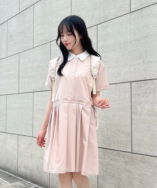 F i.n.t（フィント）の「ドロストリボンシャツワンピース【新色追加】　【1枚で快適】夏服（シャツワンピース・レディース・ブルーグレー/オフホワイト/ネイビー×ホワイト/ピンクベージュ・FREE）」の4枚目の写真