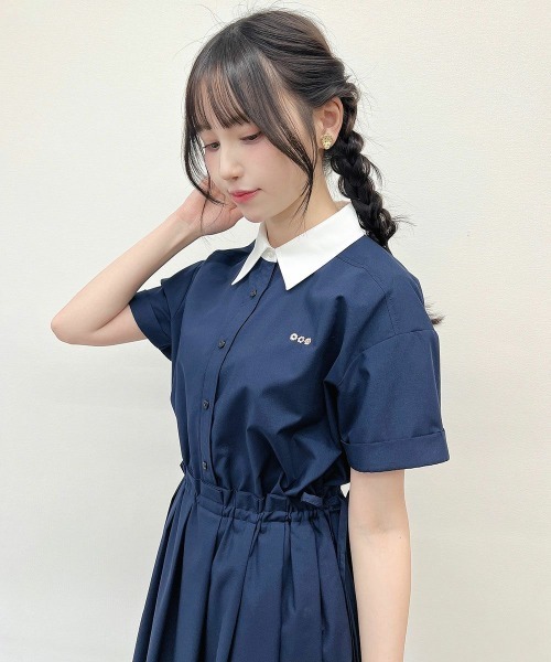 F i.n.t（フィント）の「ドロストリボンシャツワンピース【新色追加】　【1枚で快適】夏服（シャツワンピース・レディース・ブルーグレー/オフホワイト/ネイビー×ホワイト/ピンクベージュ・FREE）」の16枚目の写真