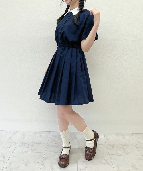 F i.n.t（フィント）の「ドロストリボンシャツワンピース【新色追加】　【1枚で快適】夏服（シャツワンピース・レディース・ブルーグレー/オフホワイト/ネイビー×ホワイト/ピンクベージュ・FREE）」の17枚目の写真