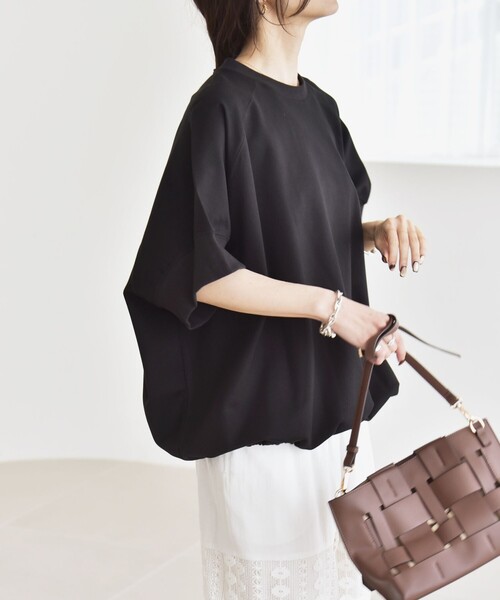 quaranciel(カランシエル)の「quaranciel:〈洗濯機可能〉ライト ポンチ ハーフスリーブ ドロスト ルーズ TEE(Tシャツ/カットソー・レディース・オフホワイト/カーキ/ブラック/ライトグレー・ONE SIZE)」の11枚目の写真