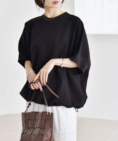 quaranciel(カランシエル)の「quaranciel:〈洗濯機可能〉ライト ポンチ ハーフスリーブ ドロスト ルーズ TEE(Tシャツ/カットソー・レディース・オフホワイト/カーキ/ブラック/ライトグレー・ONE SIZE)」の14枚目の写真