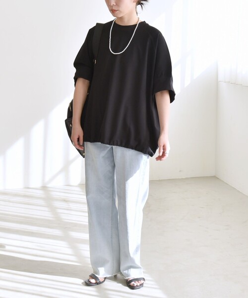 quaranciel(カランシエル)の「quaranciel:〈洗濯機可能〉ライト ポンチ ハーフスリーブ ドロスト ルーズ TEE(Tシャツ/カットソー・レディース・オフホワイト/カーキ/ブラック/ライトグレー・ONE SIZE)」の16枚目の写真