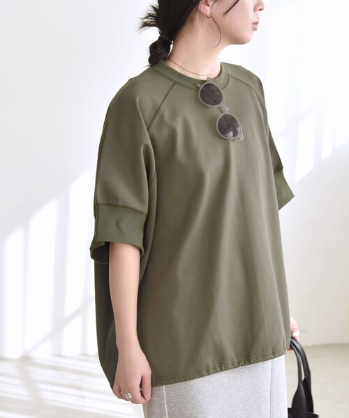quaranciel（カランシエル）の「〈洗濯機可能〉ライト ポンチ ハーフスリーブ ドロスト ルーズ TEE（Tシャツ/カットソー・レディース・オフホワイト/カーキ/ブラック/ライトグレー・ONE SIZE）」の20枚目の写真