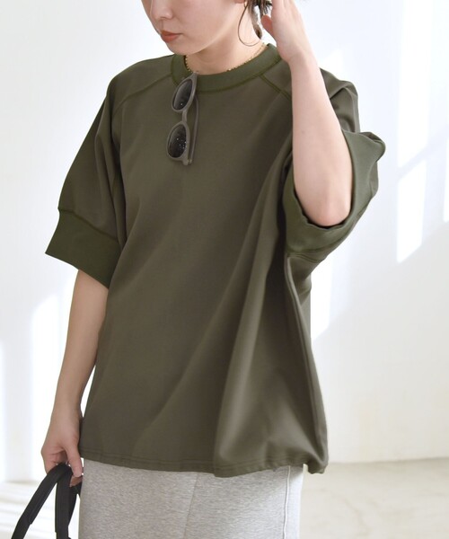 quaranciel（カランシエル）の「〈洗濯機可能〉ライト ポンチ ハーフスリーブ ドロスト ルーズ TEE（Tシャツ/カットソー・レディース・オフホワイト/カーキ/ブラック/ライトグレー・ONE SIZE）」の21枚目の写真