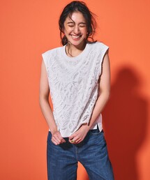 23区 S | 【洗える/汗じみ防止加工】エンブロイダリージャージー フレンチスリーブ カットソー(Tシャツ/カットソー)