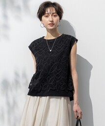 【洗える/汗じみ防止加工】エンブロイダリージャージー フレンチスリーブ カットソー