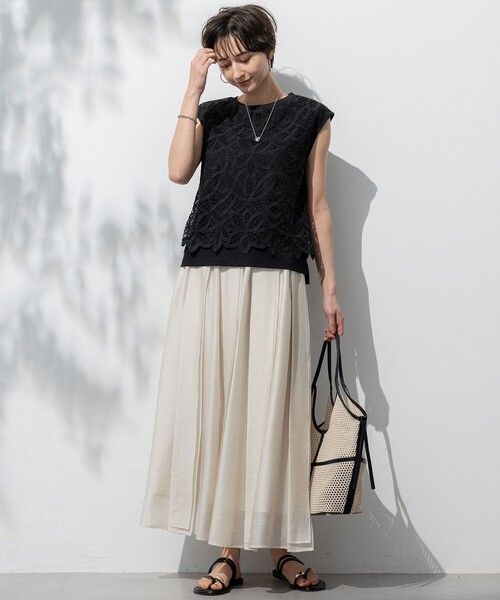 洗える/汗じみ防止加工】エンブロイダリージャージー フレンチスリーブ