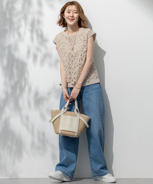 23区 S（ニジュウサンクチイサイサイズ）の「【洗える/汗じみ防止加工】エンブロイダリージャージー フレンチスリーブ カットソー（Tシャツ/カットソー・レディース・ホワイト系/ベージュ系/ブラック系・32）」の10枚目の写真