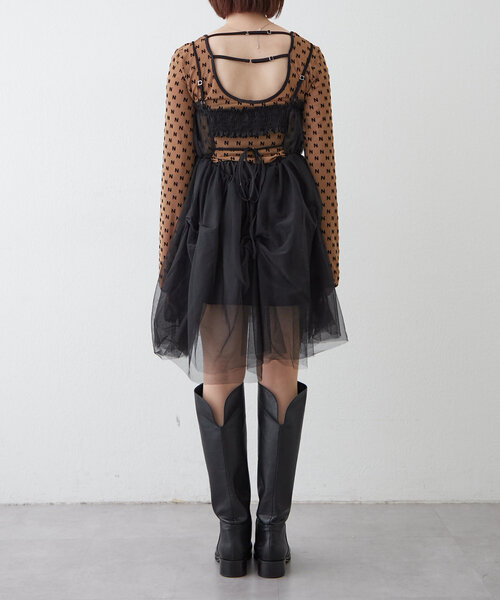 mystic mline ワンピースチュールギャザーワンピース