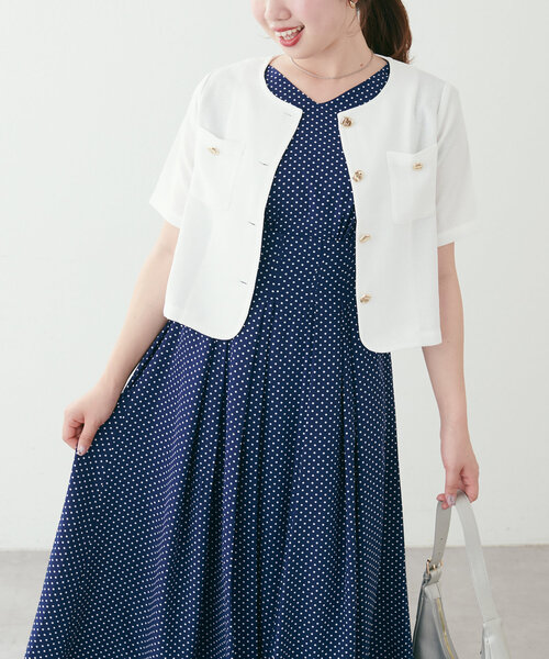 natural couture（ナチュラルクチュール）の「【canami】金釦ツイードジャケット風TOPS（Tシャツ/カットソー・レディース・サックスブルー/オフホワイト/ベージュ/ネイビー・FREE）」の5枚目の写真