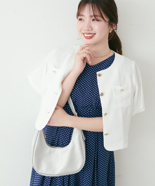 natural couture（ナチュラルクチュール）の「【canami】金釦ツイードジャケット風TOPS（Tシャツ/カットソー・レディース・サックスブルー/オフホワイト/ベージュ/ネイビー・FREE）」の7枚目の写真